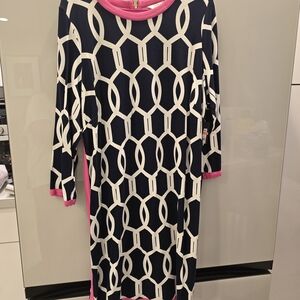 Geometric Patterned Dress with Pink Accents